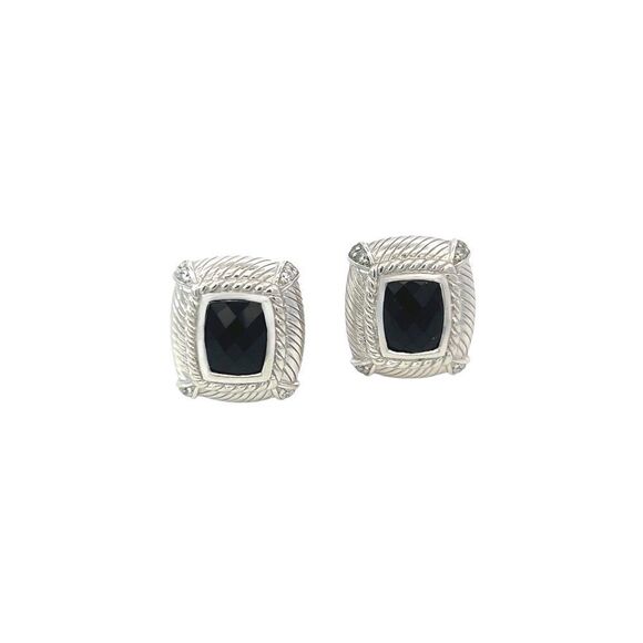 Judith Ripka Estate Onyx Omega Back Earrings Sterling Silver 14 Grams JR1 - Picture 8 of 14